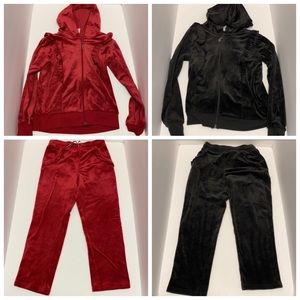 Little Girls Red & Black Velvet Track Suits